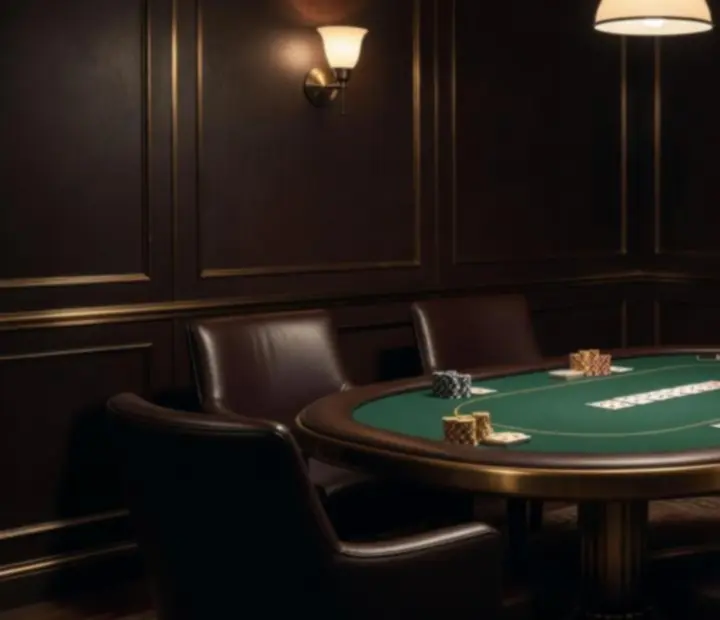 Elegáns card room, kártyaszalon sötét tónusokkal és bronz részletekkel