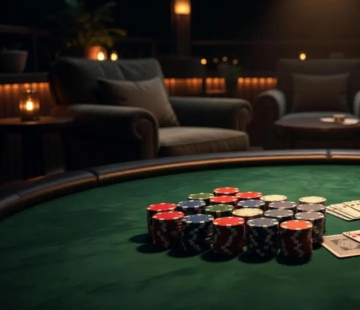 Professzionális pokerasztal filcborítással és zsetonokkal a Taste Corner kártyaszalonjában